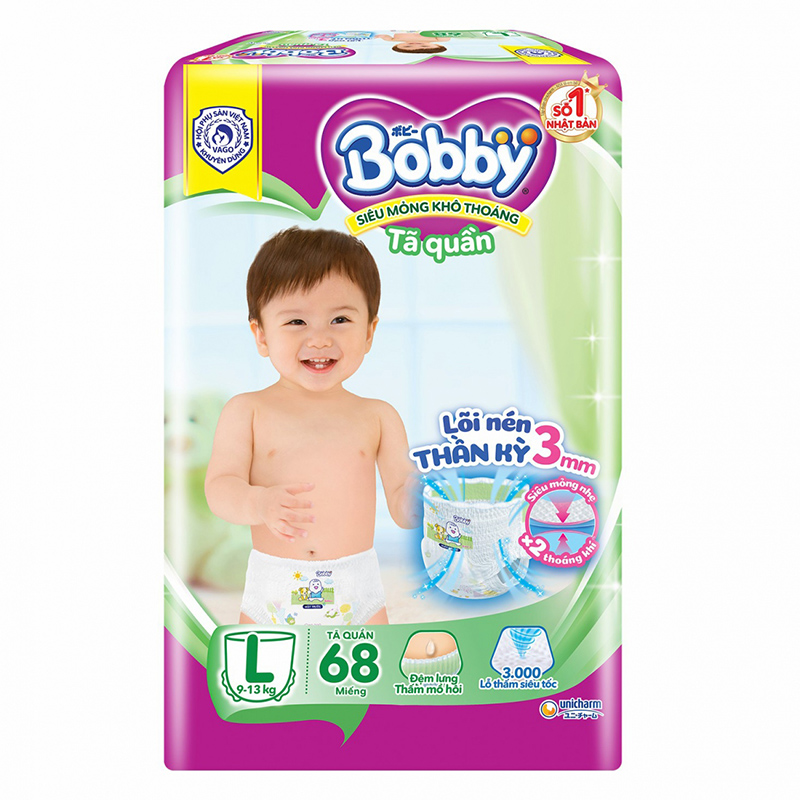 Bỉm - Tã quần Bobby Lõi Nén Thần Kỳ Size L - 68 miếng (9 - 13kg)