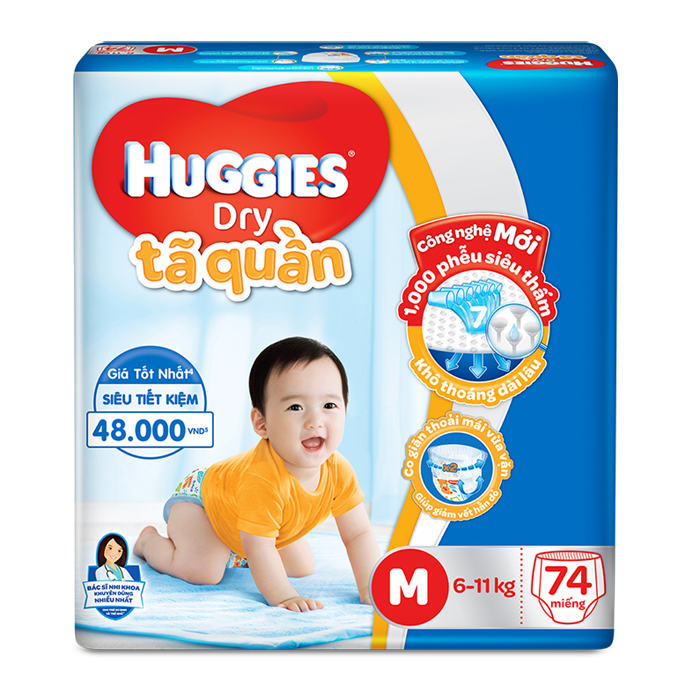 Bỉm - Tã quần Huggies size M - 74 miếng (Cho bé 6 - 11kg)