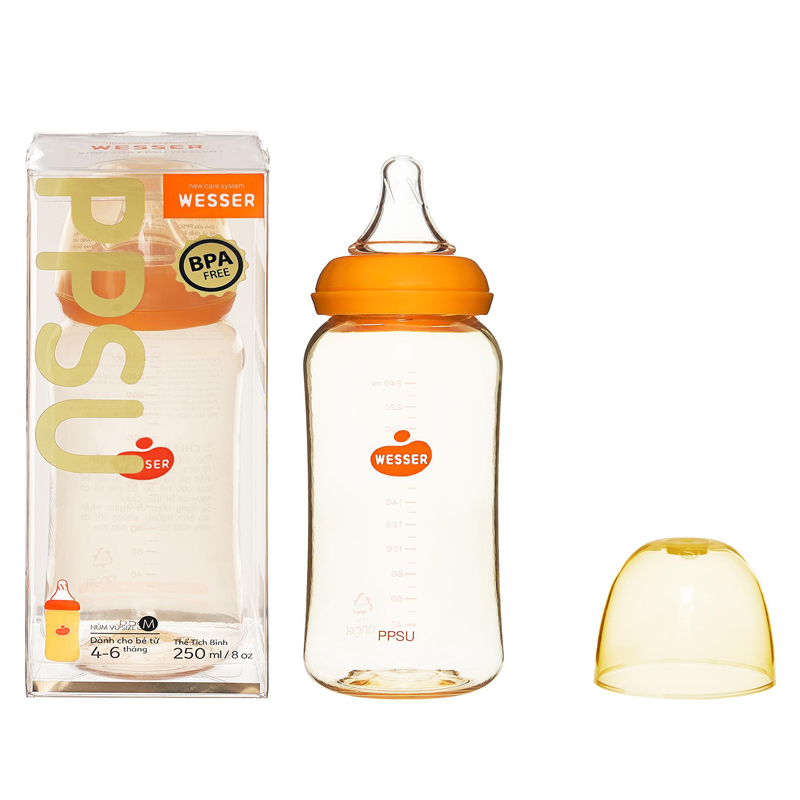 Bình sữa cổ hẹp PPSU Wesser 250ml (4-6 tháng)