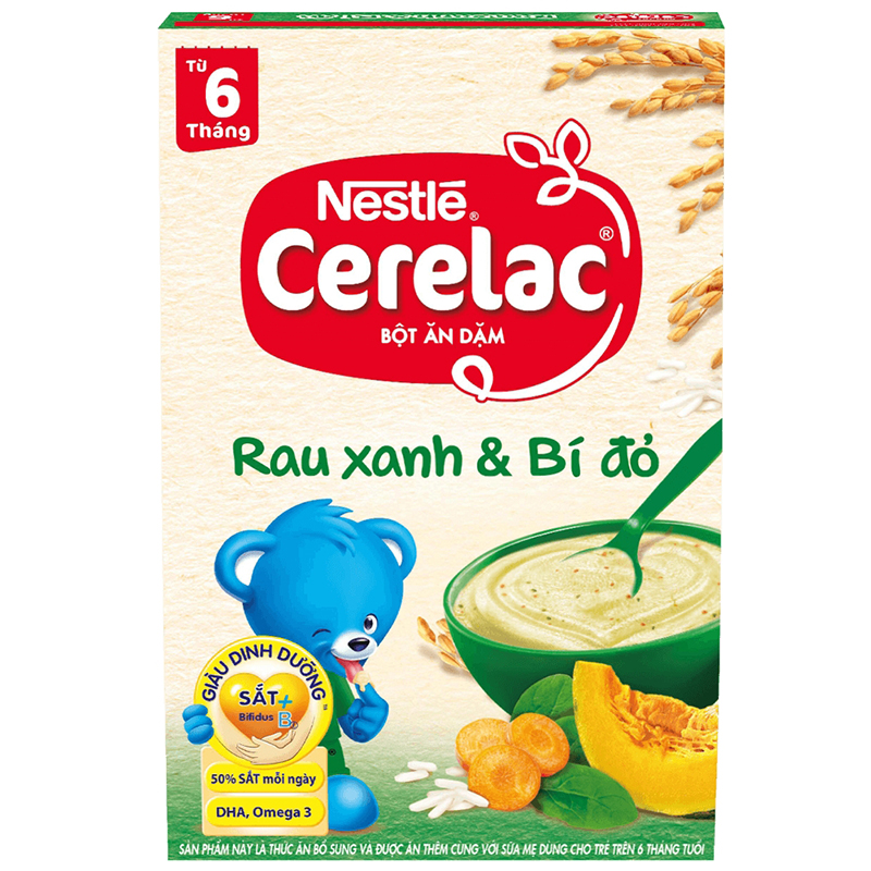 Bột ăn dặm Nestlé Cerelac Rau xanh và Bí đỏ 200g