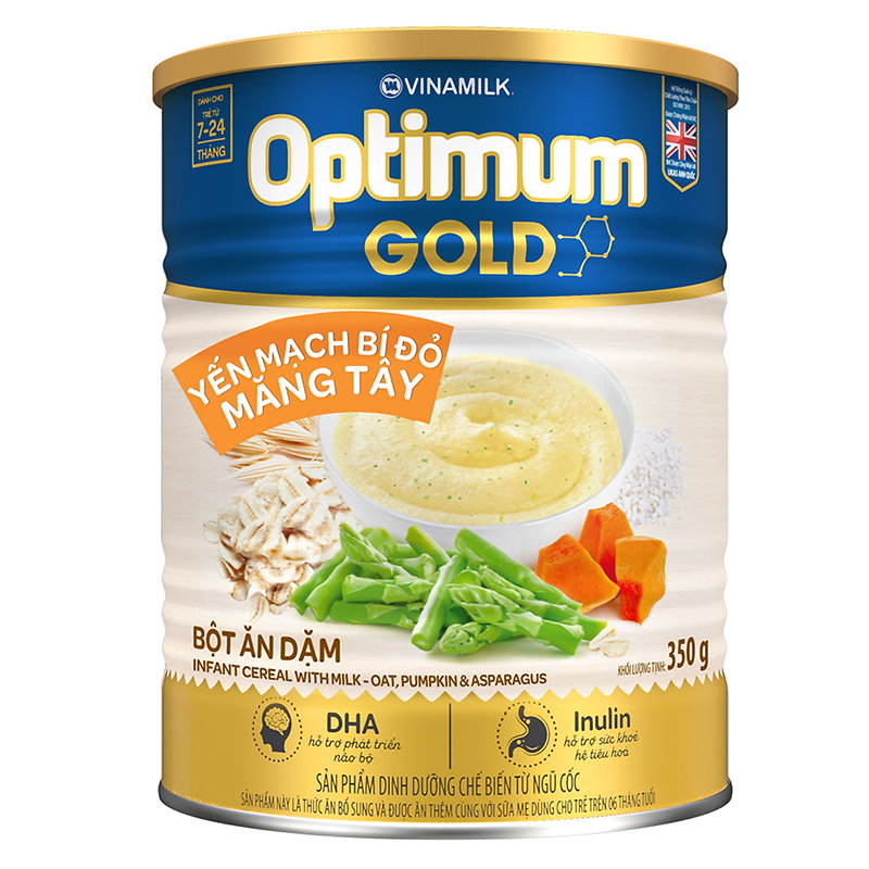 Bột ăn dặm Optimum Gold Yến mạch bí đỏ măng tây - Hộp thiếc 350g