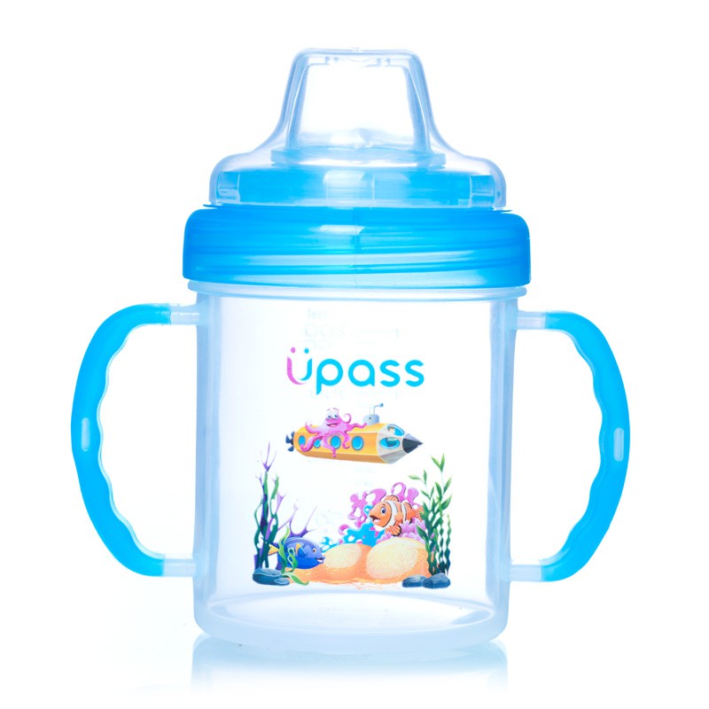 Cốc tập uống Upass hai tay cầm đầu mềm 200ml Màu xanh