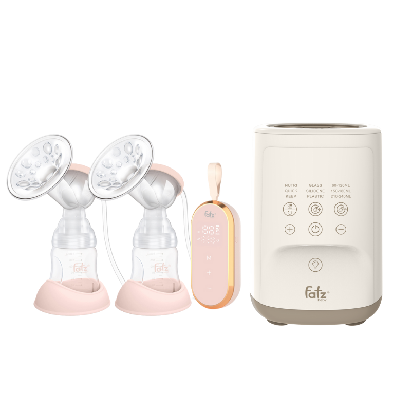 Combo Máy Hút Sữa Điện Đôi Fatzbaby Resonance 5 +  Máy Hâm Sữa Và Lắc Sữa Thông Minh Fatzbaby Mono 16 Plus