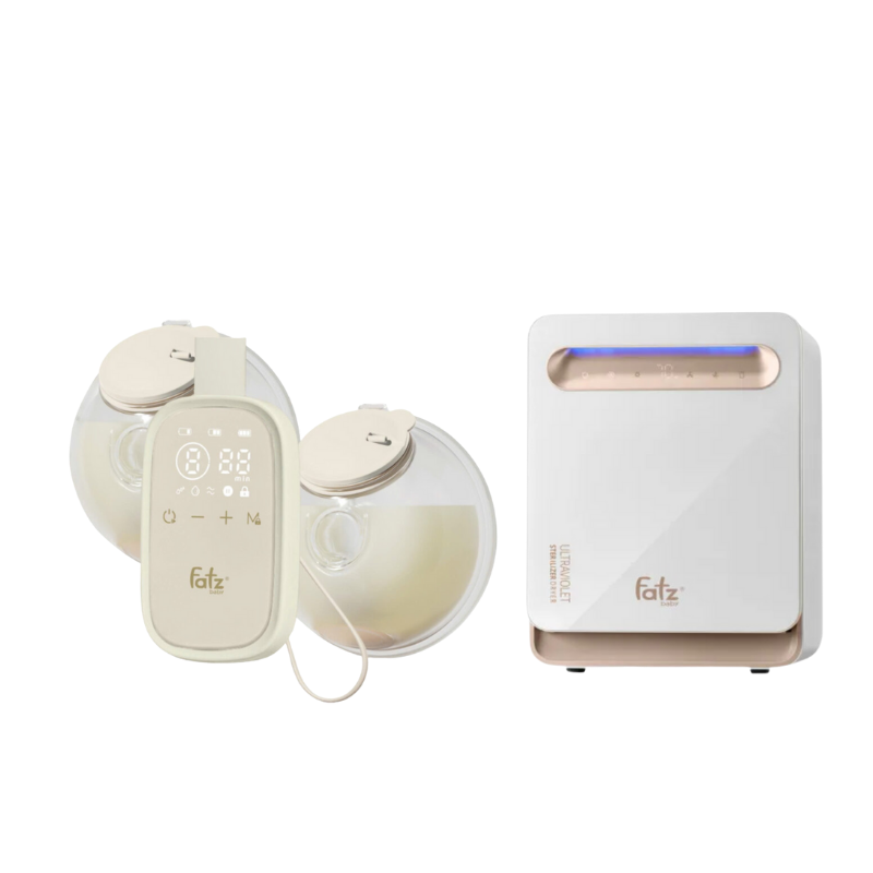 Combo Máy Hút Sữa Điện Đôi Rảnh Tay Fatzbaby TwinFree 5 + Máy Tiệt Trùng Sấy Khô Fatzbaby UVC LED King 2 Plus