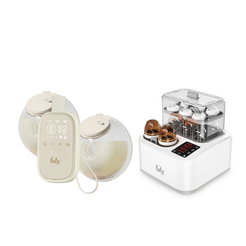 Combo Máy Hút Sữa Điện Đôi Rảnh Tay Fatzbaby TwinFree 5 + Máy Tiệt Trùng Sấy Khô Nấu Cháo Thông Minh Tích Hợp Máy Hâm Sữa Fatzbaby Captain 2