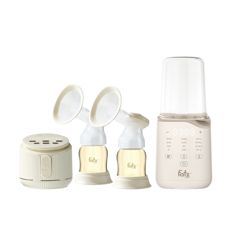 Combo Máy Hút Sữa Điện Đôi Rung Mát Xa Fatzbaby Resonance 11 Plus + Máy Hâm Sữa & Tiệt Trùng Siêu Tốc Thông Minh Fatzbaby Mono 11 Plus