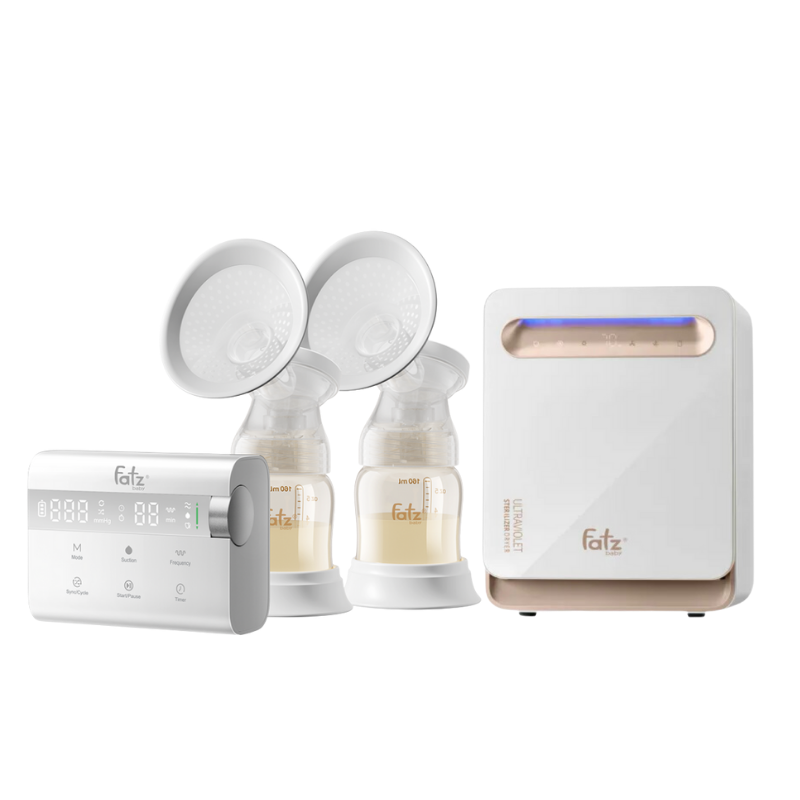 Combo Máy Hút Sữa Điện Đôi Rung Mát Xa Fatzbaby Resonance 14 Plus + Máy Tiệt Trùng Sấy Khô Fatzbaby UVC LED King 2 Plus