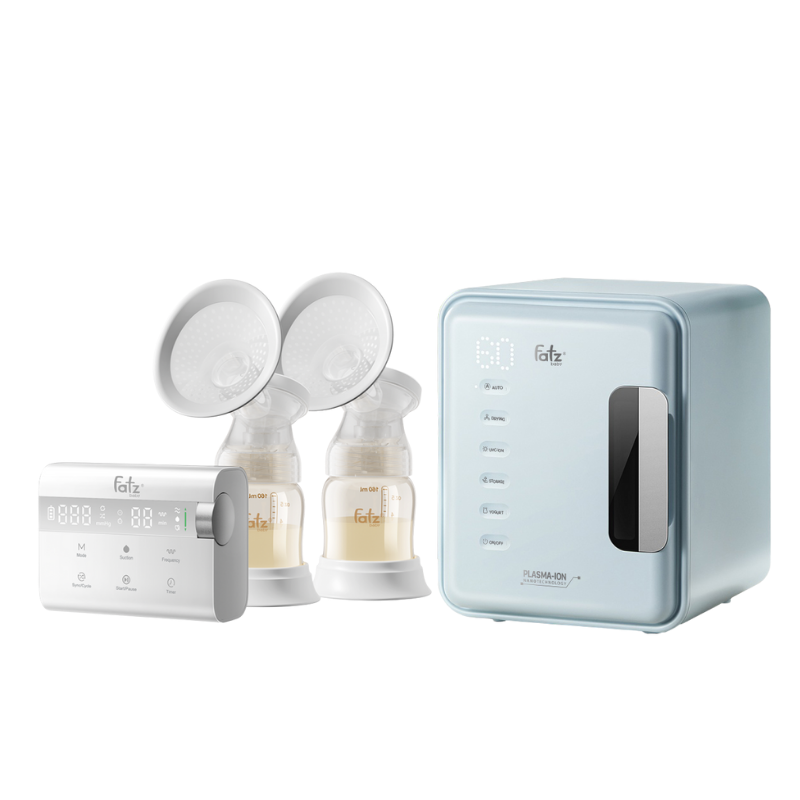 Combo Máy Hút Sữa Điện Đôi Rung Mát Xa Fatzbaby Resonance 14 Plus + Máy Tiệt Trùng Sấy Khô Khử Mùi Fatzbaby UVC-LED Công Nghệ Nano Plasma Ion PLASMAX 6