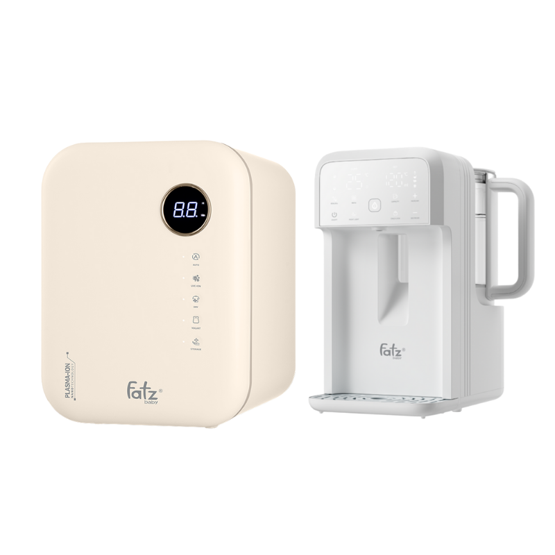 Combo Máy Tiệt Trùng Sấy Khô Khử Mùi UVC-LED Công Nghệ Nano Plasma Ion Fatzbaby PLASMAX 8 + Máy Đun Và Hâm Nước Pha Sữa Thông Minh Tiện Lợi Fatzbaby Smart 10 Plus