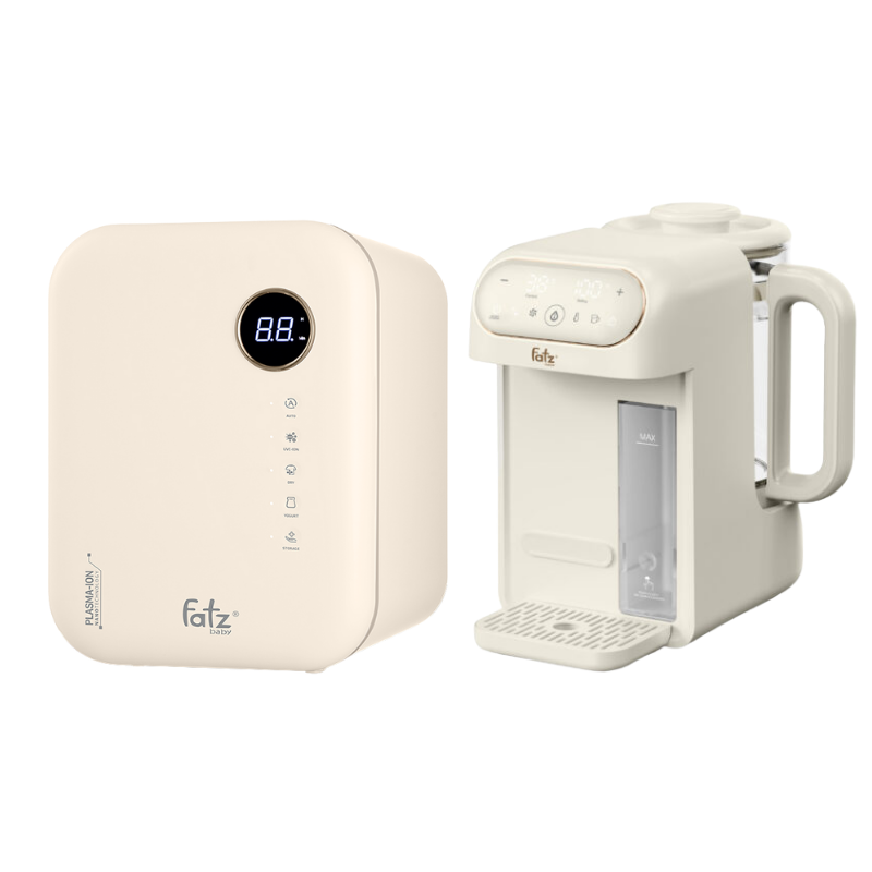 Combo Máy Tiệt Trùng Sấy Khô Khử Mùi UVC-LED Công Nghệ Nano Plasma Ion Fatzbaby PLASMAX 8 + Máy Đun Và Hâm Nước Pha Sữa Thông Minh Tiện Lợi Fatzbaby Smart 12 Plus