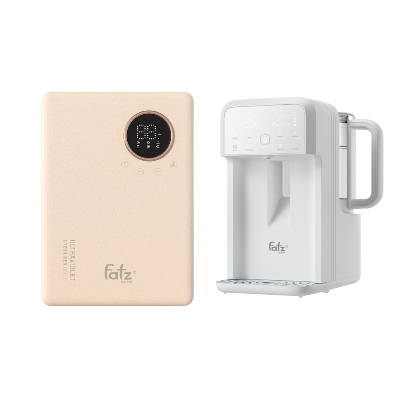 Combo Máy tiệt trùng sấy khô UVC - LED Fatzbaby King 2 + Máy Đun Và Hâm Nước Pha Sữa Thông Minh Tiện Lợi Fatzbaby Smart 10 Plus