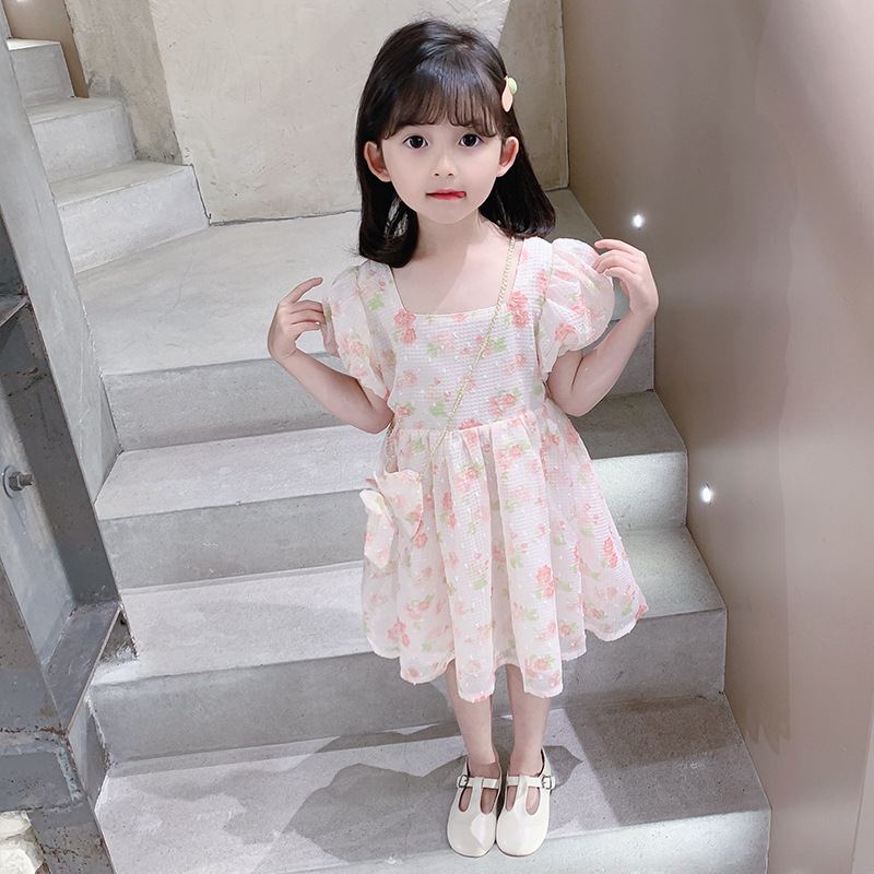 DV506 - Đầm Hoa Tiểu Thư Cho Bé Kèm Túi - Màu Hoa Hồng