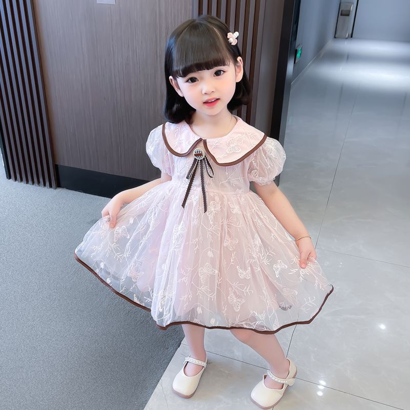 DV519 - Đầm Công Chúa Cho Bé Phối Ren Nơ Cổ - Màu Hồng