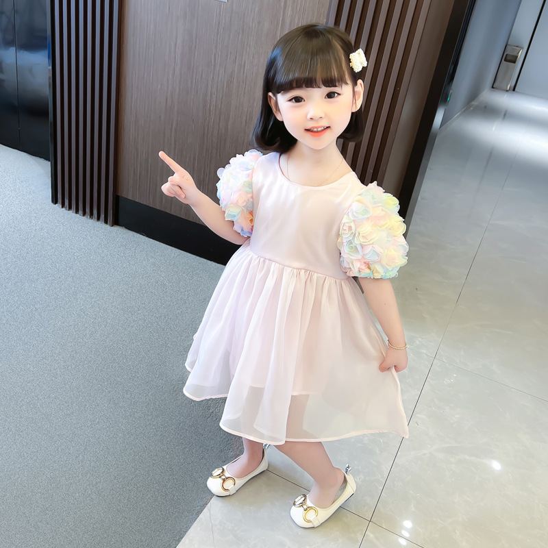 DV532 - Đầm Công Chúa Cho Bé Hoa Tay Phồng - Màu tím hồng
