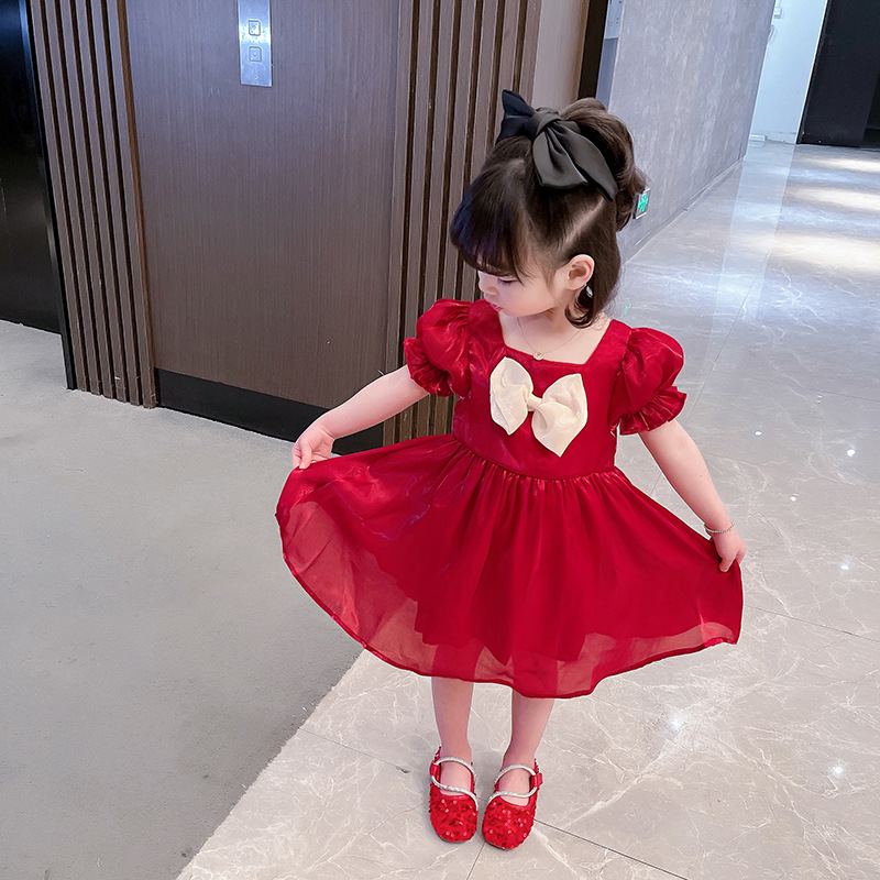 DV552 - Đầm Công Chúa Cho Bé Nơ Ngực - Màu Đỏ