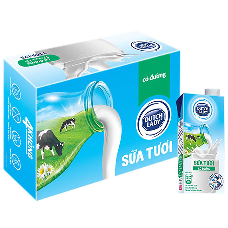 Sữa tươi tiệt trùng Dutch Lady có đường hộp 1 lít - Thùng 12 hộp