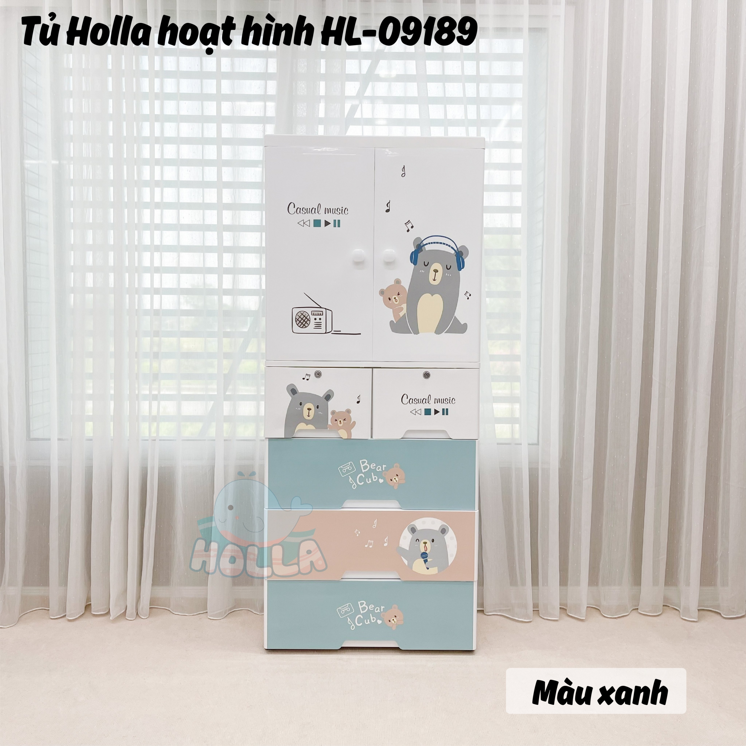 Tủ Nhựa Holla 5 Tầng Hoạt Hình Màu Xanh HL-09193