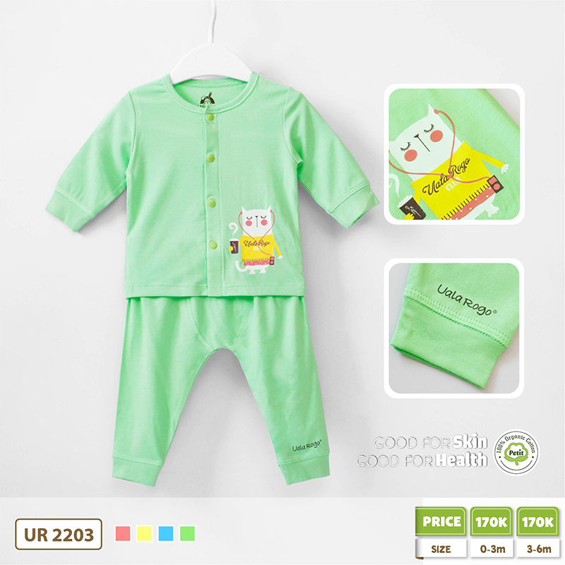 UR2203.2 - Bộ quần áo Uala Rogo cài giữa vải Petit cú mèo - Xanh lá