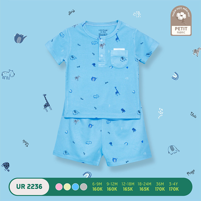 UR2236.1 - Bộ quần áo Uala Rogo cộc tay vải petit - Màu xanh dương