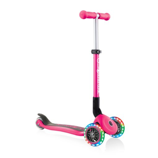 Xe Scooter 3 Bánh Globber Primo Foldable Lights Anodized Tbar từ 3-7 tuổi, Fuchsia