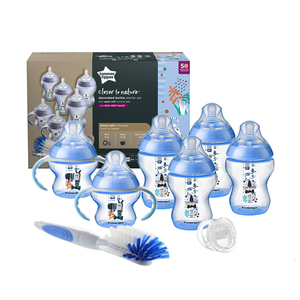 Bộ bình sữa sơ sinh họa tiết ty siêu mềm tự nhiên Tommee Tippee Closer to Nature – Xanh Dương