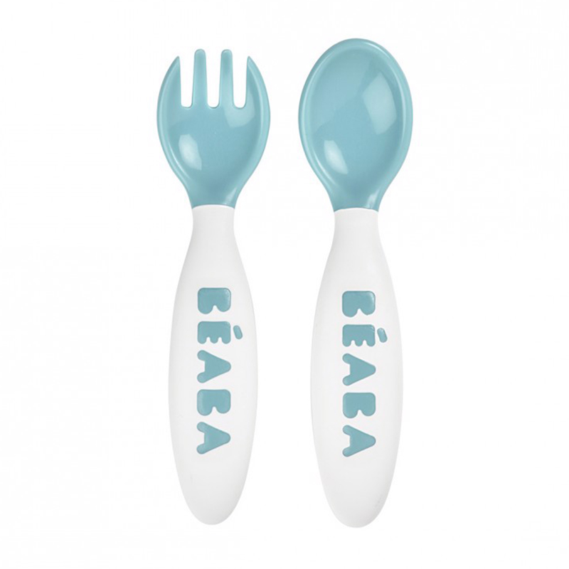 Bộ Thìa Dĩa Béaba Cao Cấp Cho Bé Tập Ăn Xanh Blue