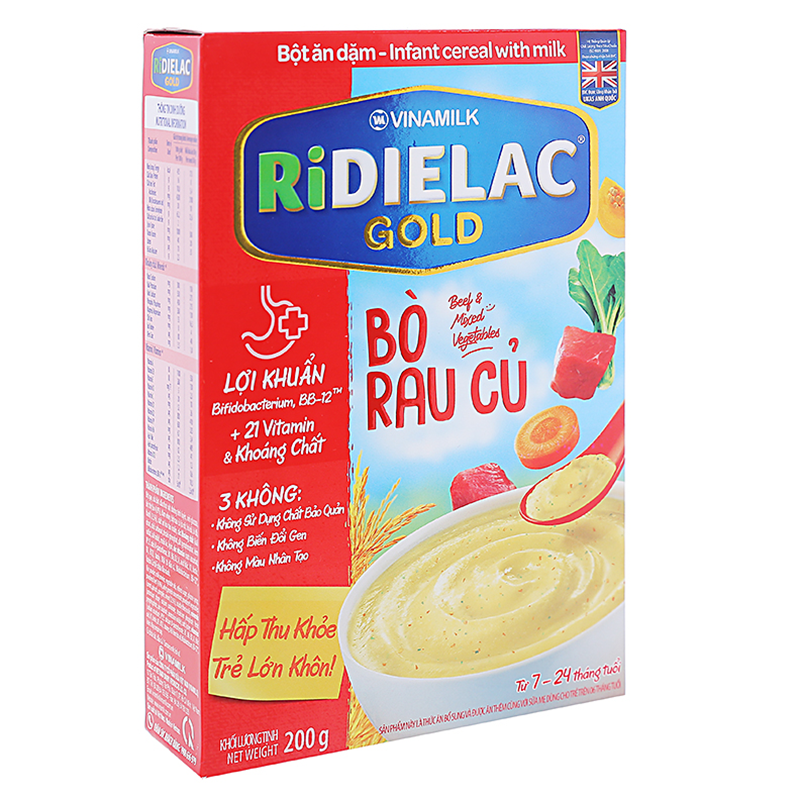 Bột ăn dặm Ridielac Gold Bò Rau Củ - Hộp giấy 200g