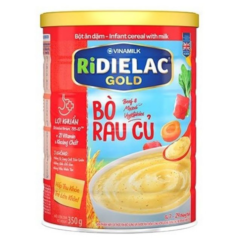 Bột ăn dặm Ridielac Gold Bò Rau Củ - Hộp thiếc 350g