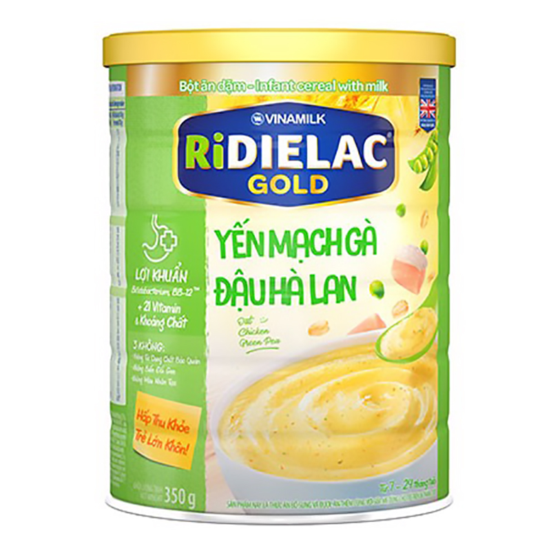 Bột ăn dặm Ridielac Gold yến mạch gà đậu hà lan - Hộp thiếc 350g