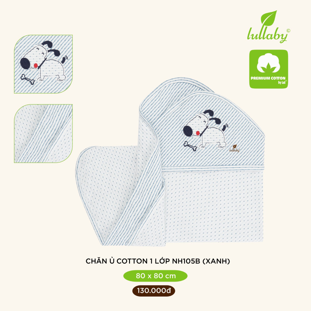 Chăn ủ cotton 1 lớp Lullaby 80x80 cm NH105B - Xanh