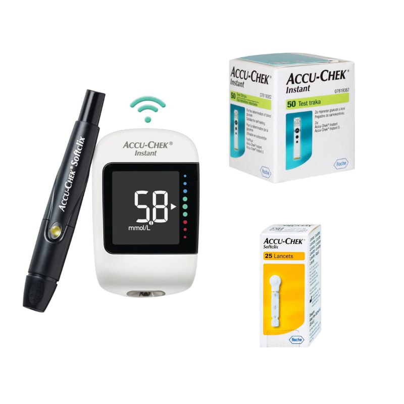 Combo Máy Đo Đường Huyết Accu-Chek Instant + Que Thử Đường Huyết Accu-Chek Instant (50 Que) + Kim Lấy Máu Accu-Chek Softclix (25 Cái)