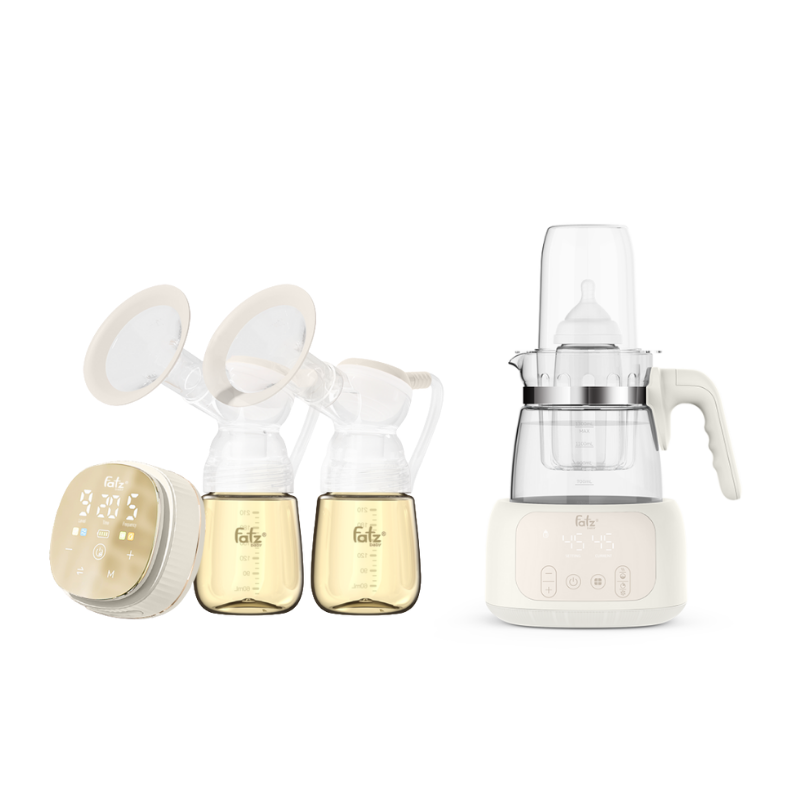 Combo Máy Hút Sữa Điện Đôi Fatzbaby Resonance 12 Plus + Máy Đun Và Hâm Nước Pha Sữa Điều Khiển Từ Xa Thông Minh Fatzbaby Quick 16 Plus
