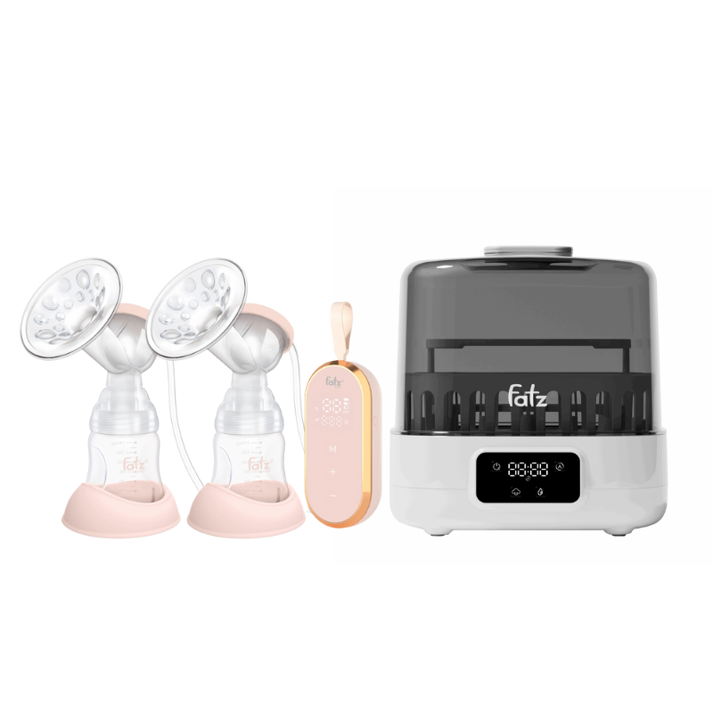 Combo Máy Hút Sữa Điện Đôi Fatzbaby Resonance 5 + Máy Tiệt Trùng Hơi Nước Sấy Khô Siêu Tốc Thông Minh Fatzbaby Sumo 7 Plus