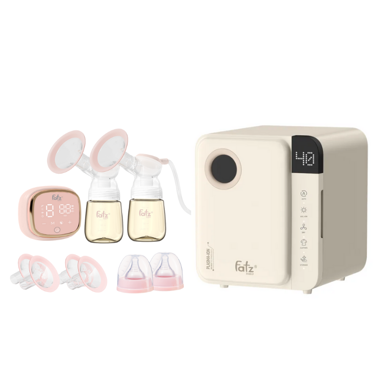 Combo Máy Hút Sữa Điện Đôi - Fatzbaby Resonance 6+ Plus + Máy Tiệt Trùng Sấy Khô Fatzbaby UVC-LED Công Nghệ Nano Plasma Ion PLASMAX 1