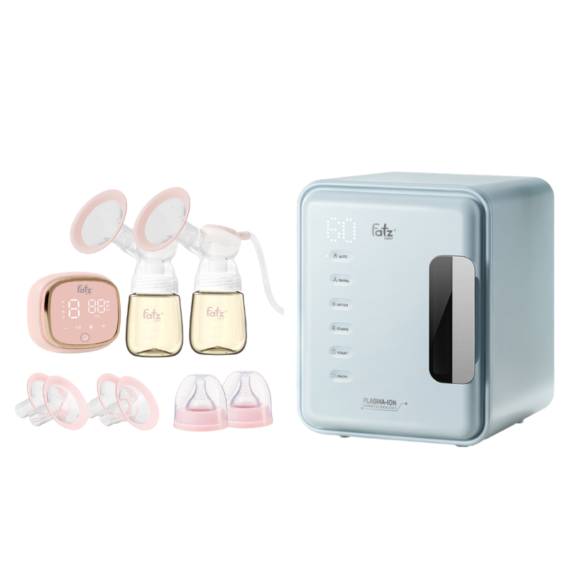 Combo Máy Hút Sữa Điện Đôi - Fatzbaby Resonance 6+ Plus + Máy Tiệt Trùng Sấy Khô Khử Mùi Fatzbaby UVC-LED Công Nghệ Nano Plasma Ion PLASMAX 6
