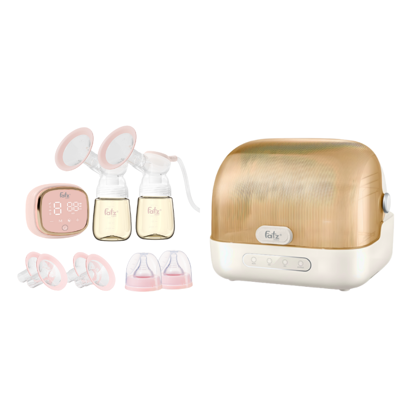 Combo Máy Hút Sữa Điện Đôi - Fatzbaby Resonance 6+ Plus + Máy Úp Bình Sữa, Tiệt Trùng UVC, Sấy Khô Và Bảo Quản Fatzbaby Tidy 6