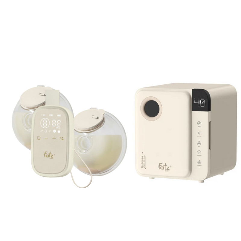 Combo Máy Hút Sữa Điện Đôi Rảnh Tay Fatzbaby TwinFree 5 + Máy Tiệt Trùng Sấy Khô Fatzbaby UVC-LED Công Nghệ Nano Plasma Ion PLASMAX 1