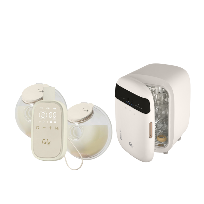 Combo Máy Hút Sữa Điện Đôi Rảnh Tay Fatzbaby TwinFree 5 + Máy Tiệt Trùng Sấy Khô Fatzbaby UVC-LED Công Nghệ Nano Plasma Ion PLASMAX 3