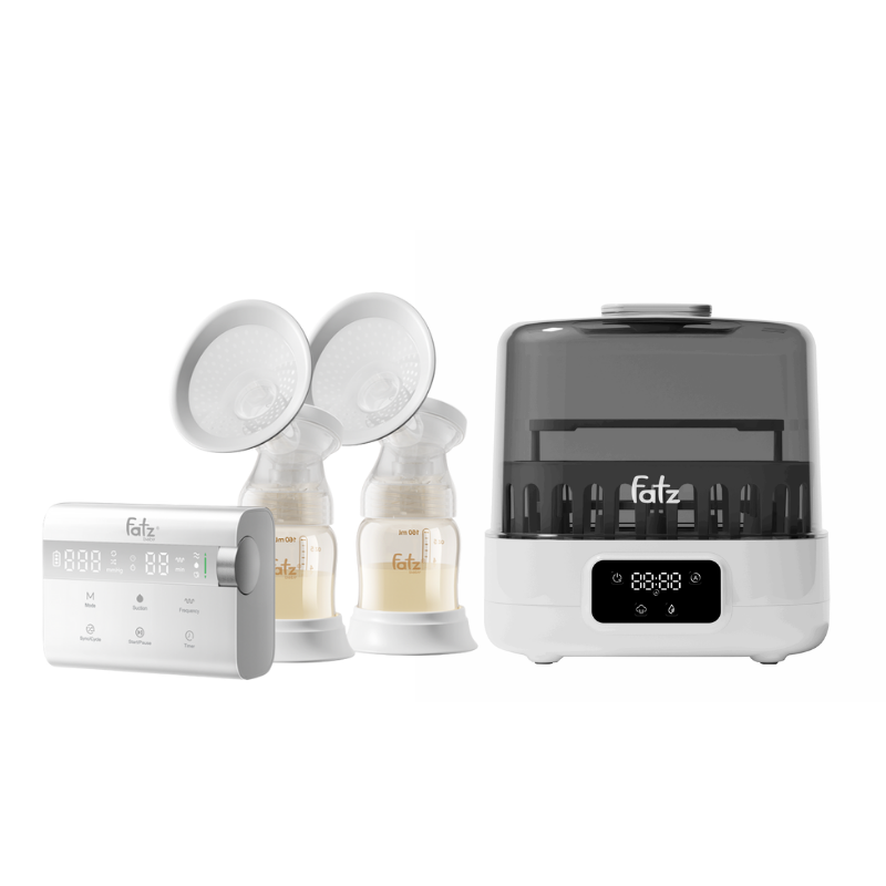 Combo Máy Hút Sữa Điện Đôi Rung Mát Xa Fatzbaby Resonance 14 Plus + Máy Tiệt Trùng Hơi Nước Sấy Khô Siêu Tốc Thông Minh Fatzbaby Sumo 7 Plus