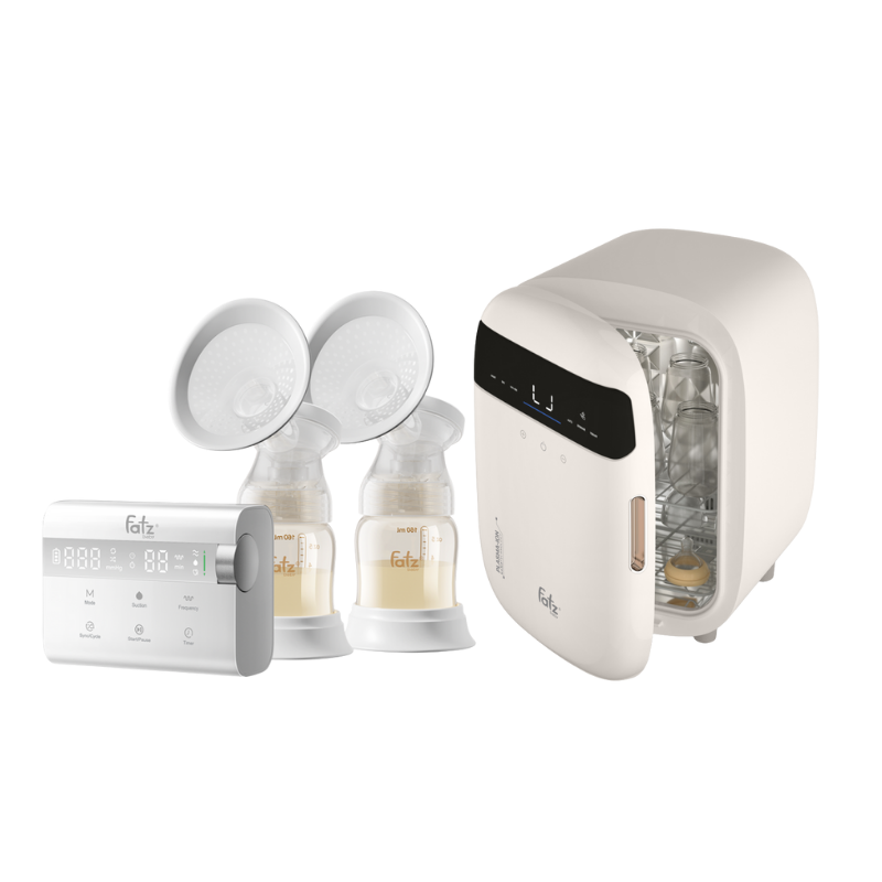 Combo Máy Hút Sữa Điện Đôi Rung Mát Xa Fatzbaby Resonance 14 Plus + Máy Tiệt Trùng Sấy Khô Fatzbaby UVC-LED Công Nghệ Nano Plasma Ion PLASMAX 3