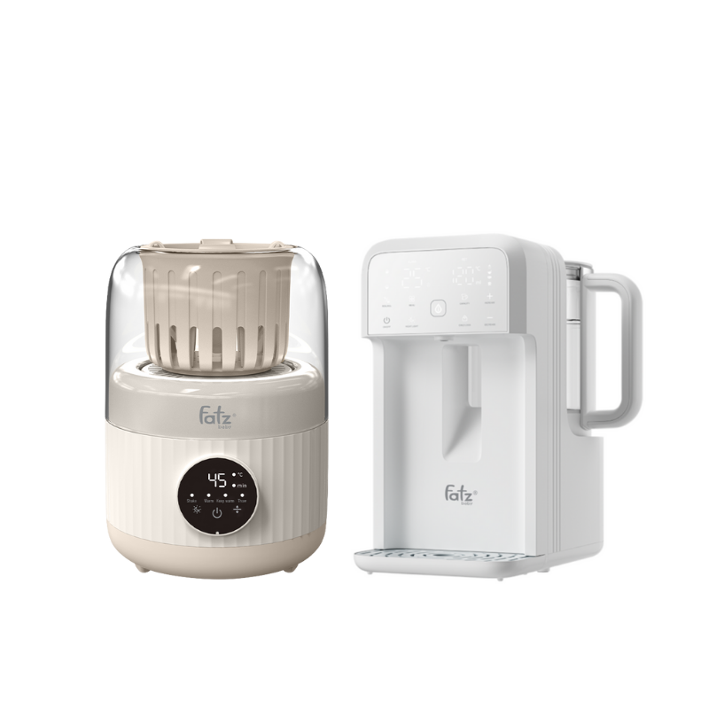 Combo Máy Lắc Sữa Và Hâm Sữa Bằng Khí Nóng Shake 5 Plus + Máy Đun Và Hâm Nước Pha Sữa Thông Minh Tiện Lợi Fatzbaby Smart 10 Plus