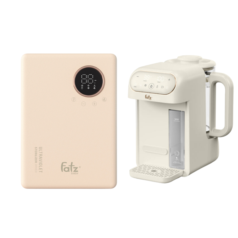 Combo Máy tiệt trùng sấy khô UVC - LED Fatzbaby King 2 + Máy Đun Và Hâm Nước Pha Sữa Thông Minh Tiện Lợi Fatzbaby Smart 12 Plus