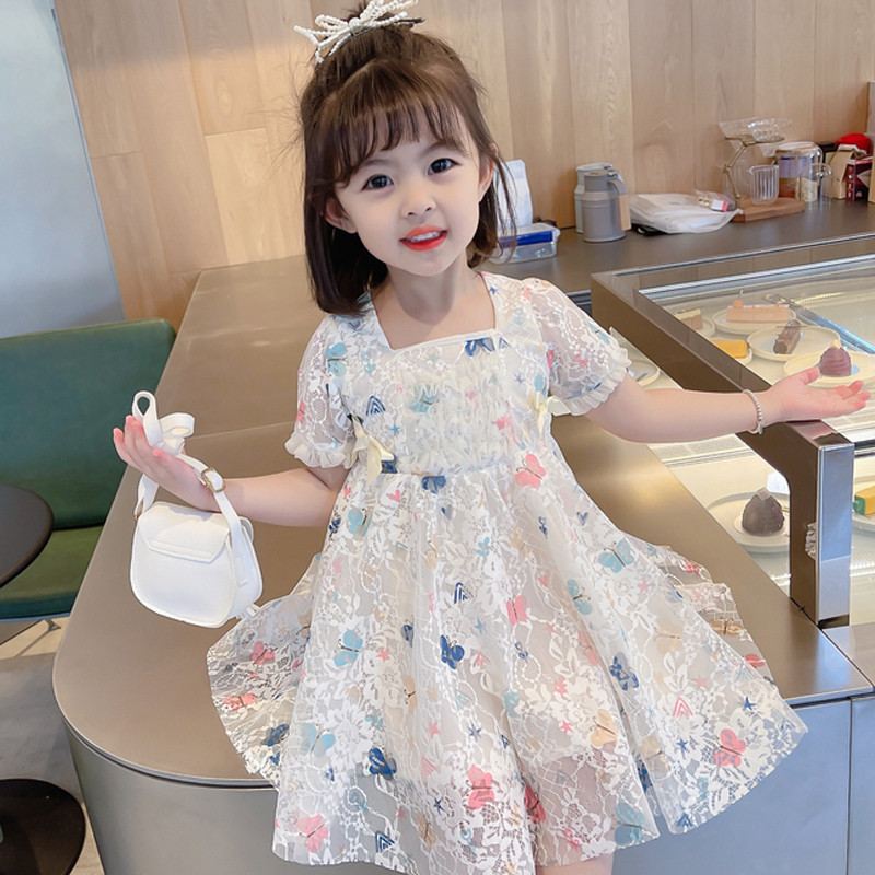 DV508 - Đầm Ren Cho Bé Hoạ Tiết Bướm