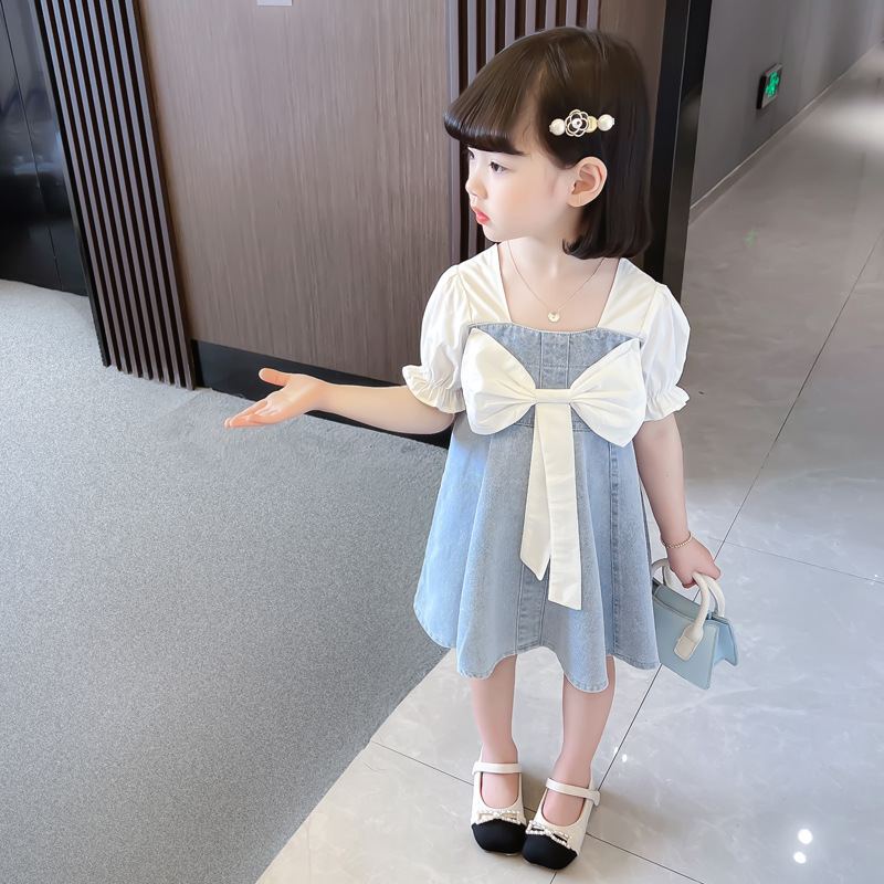 DV534 - Đầm Jean Cho Bé Gái Có Nơ Ngực