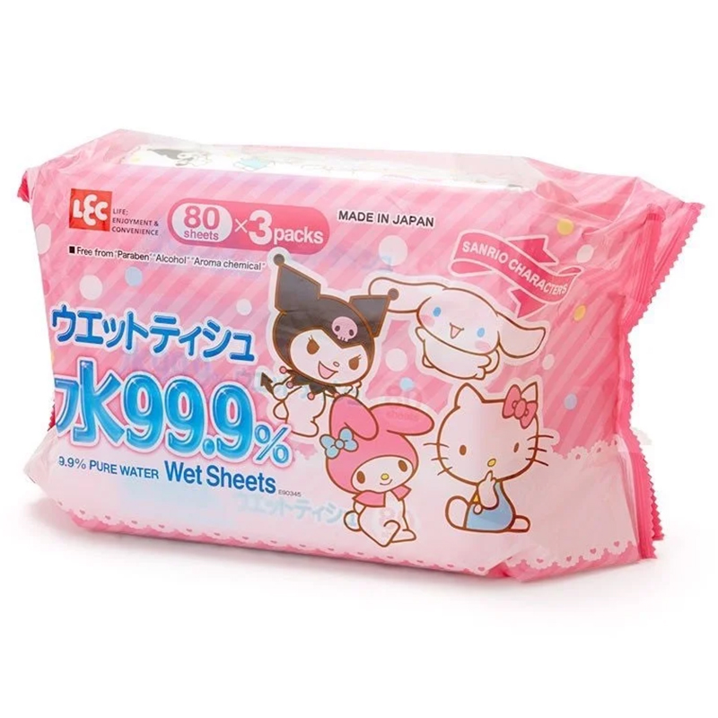 Giấy ướt LEC 99,9% nước tinh khiết SANRIO E90345 80 tờ x 3 gói