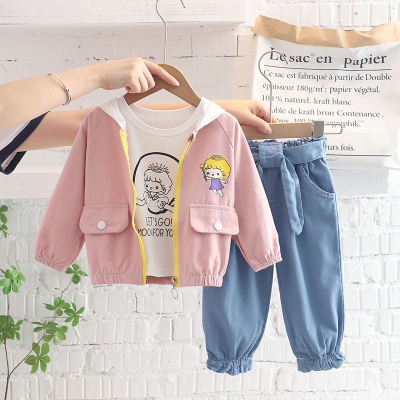 SG521 - Set Quần Áo Và Áo Khoác Màu Hồng Cho Bé Gái