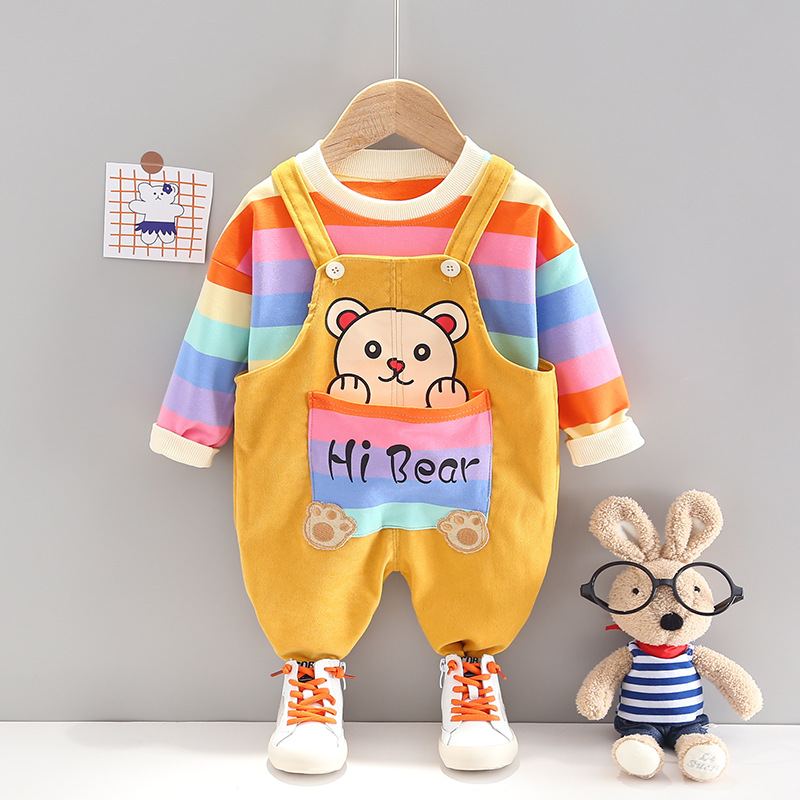 ST568 - Set Yếm Tay Dài Họa Tiết Gấu Con Đáng Yêu - Màu Vàng