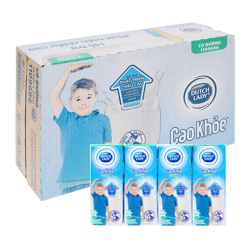 Sữa tươi tiệt trùng Dutch Lady cao Khỏe có đường 170ml - Thùng 48 hộp