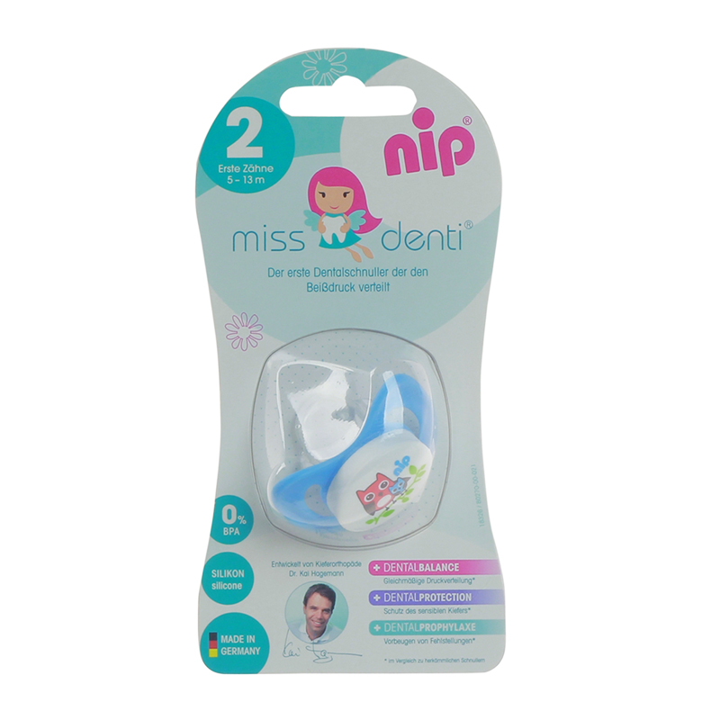Ty ngậm chuyên dùng chỉnh nha NIP Miss Denti bằng silicon cỡ 2 (cho bé mọc răng cửa đầu tiên)