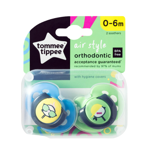 Ty ngậm thoáng khí cho bé Tommee Tippee Air 0-6 tháng (vỉ đôi) – Chim sẻ xanh
